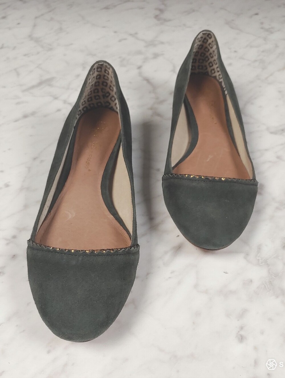 Women Matt Bernson green suede ballet flats slip on casual shoes size 7.5 y2k
